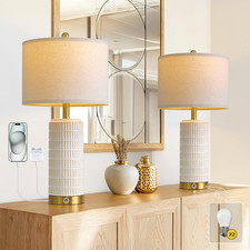 Dimmable Touch Bedside Lamps with USB Ports - Modern Ceramic Design