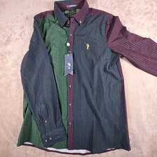 William Murray Golf Small Long Sleeve Polo Beersucker Shirt Red blue  NWT New