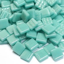 50 Tiles - 12 mm Pale Teal Glass Square Mosaic Tile Pieces