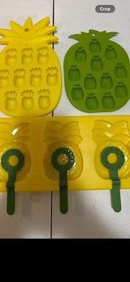 Yellow Green Silicone Pineapple Ice Cube Tray Set, 3-Pack, Stackable