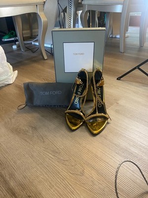 tom ford heels 38 lock heels gold/metallic. includes box and dust bag