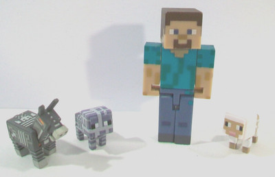 Minecraft Figure Lot, Steve, Mini Spooky Cyborg Donkey Mummy Sheep Sheared Sheep