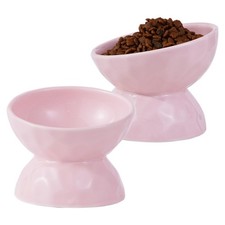 OMAYKEY Ceramic Raised Cat Bowls, Tilted Elevated Cat Food And Water Bowls, Pet