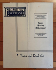 Vintage 1936 Heidelberg Ofbrau Restaurant Menu, Madison, Wisconsin