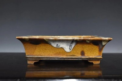 Japanese Bonsai pot SHIGERU FUKUDA sign BUSHUAN Candy glazed YOHEN w6.9''*389