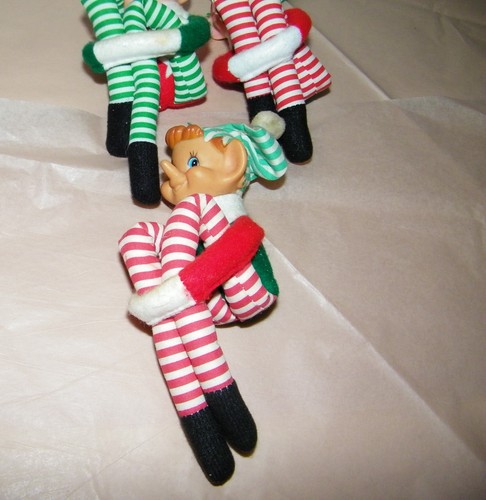 (3) Knee Hugger Elf Pixie Christmas Vintage Striped 10"H Shelf Sitters Mint - Picture 3 of 7