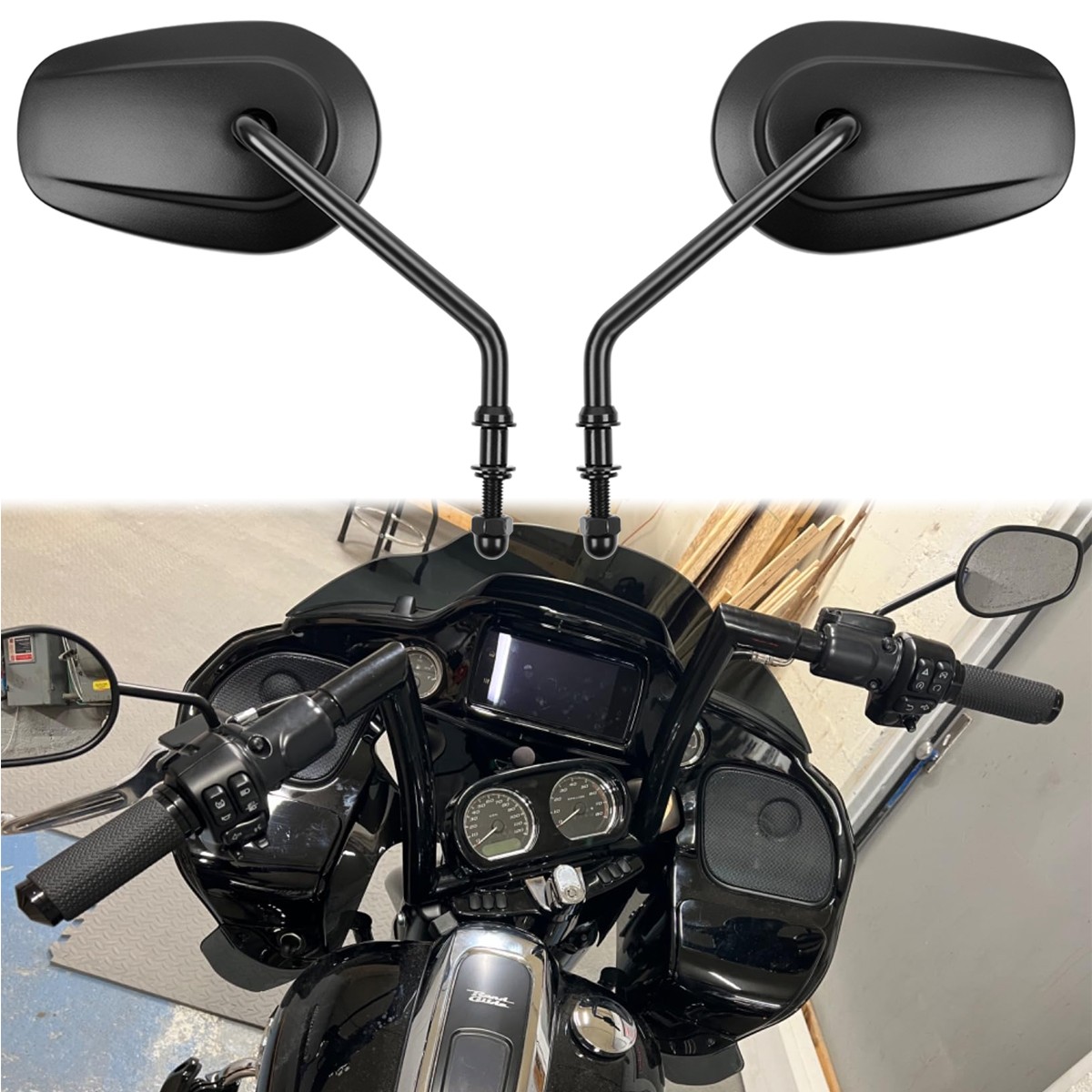 Black Long Stem Motorcycle Mirrors For Harley Davidson Heritage
