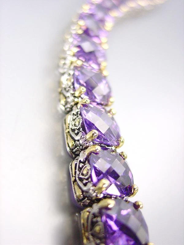 NUEVO Brazalete de Eslabones de Cristales Púrpura Amatista Claro Balinesa Oro Plata Diseñador Foto 3 de 4