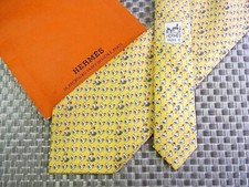 HERMES Neck tie Silk Yellow Logo japan seller N1218 28 Made in France