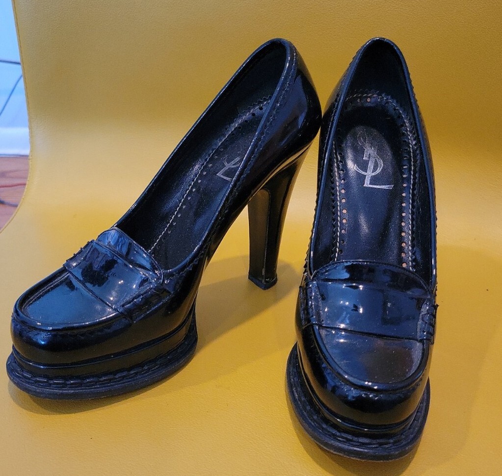 YSL Yves Saint Laurent Scarpa Vintage Donna 37 5 Nera Brevettato