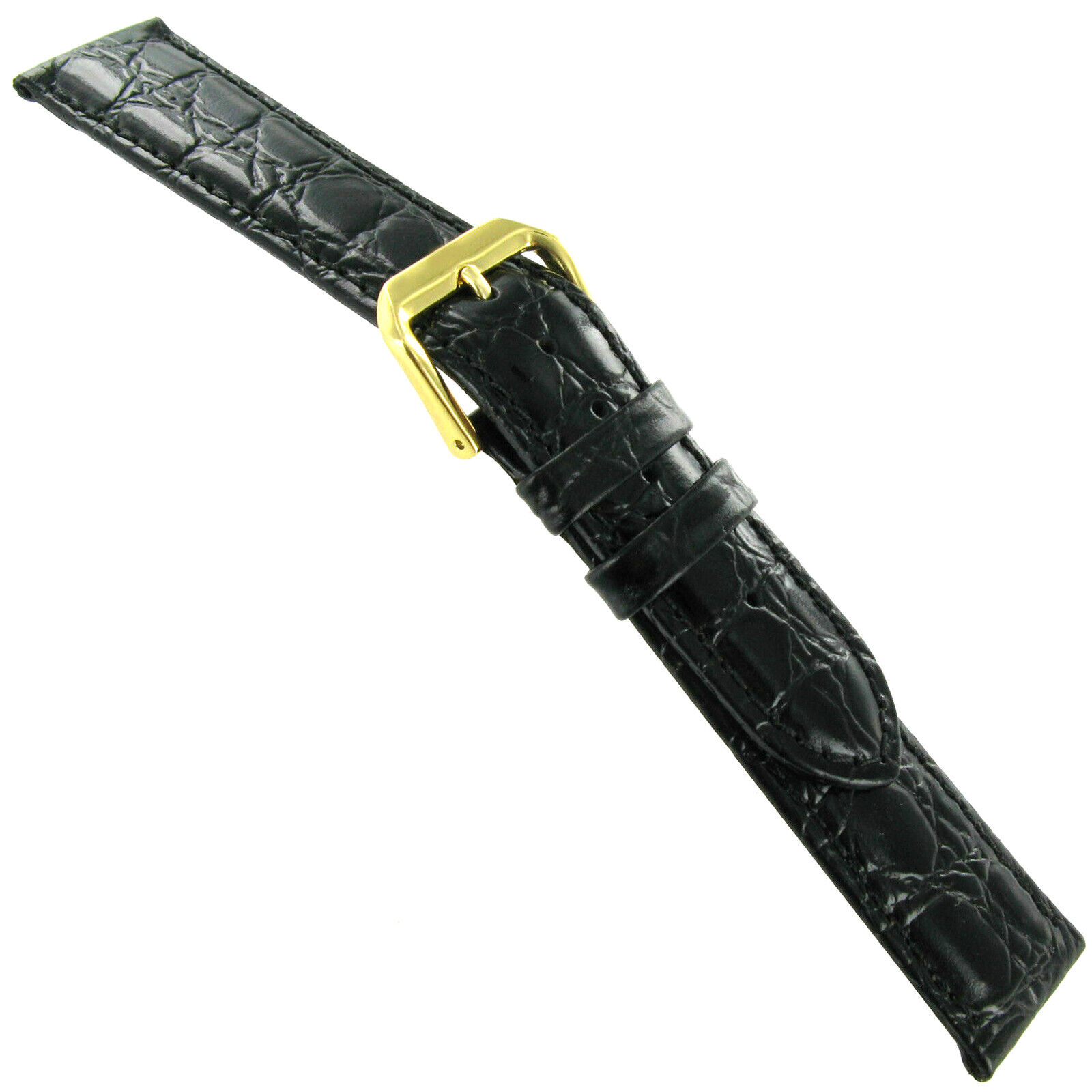 16mm deBeer Genuine Leather Alligator Grain Padded Black Watch Band SHORT