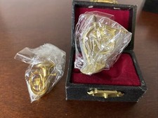 Miniature French Horn Lot Of 2 w/ Red Velvet Lined Case Box
