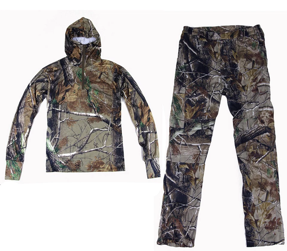 Breathable Cotton Bionic Camo Hunting Fishing Clothes Sets Leaf Top + Pants Suit - Image 4 of 4