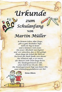 URKUNDE ZUR EINSCHULUNG AUSGEFALLENES PERSÖNLICHES GESCHENK ZUM SCHULANFANG