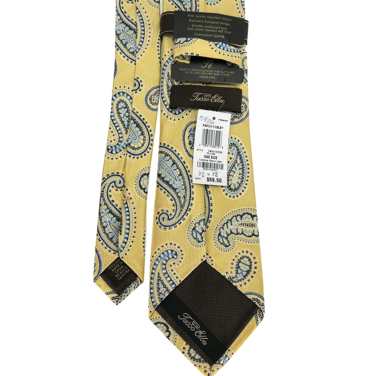 Tasso Ella Men's 100% Silk Paros Paisley Yellow Neck Tie Skinny 3