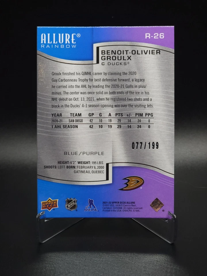 Benoit-Olivier Groulx 2021-22 Upper Deck Allure #R-26 Blue/Purple Rainbow 77/199 - Image 3 of 4