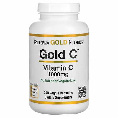 California Gold Nutrition Gold C Vitamin C Supplement 1000mg 240 Veggie Caps NEW