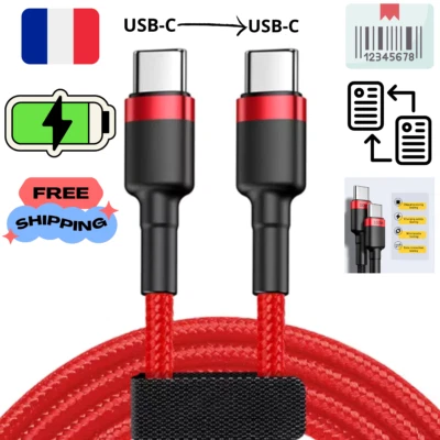 Câble USB C vers Type C 100W Charge Rapide PD 3.0 Transfert de Données 1M/2M - Photo 1/4