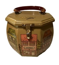 Vintage Wooden Sewing box Hand Crafted Round Lid Hexagon