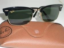 52[]21 RAY-BAN RB3916 BLACK/GOLD BLEND G15 UV CLUBMASTER RECTANGULAR SUNGLASSES
