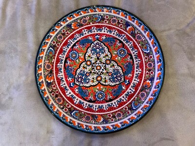 12'' Turkish Iznik Blue Raised Floral Pattern Hand-made Ceramic Plate,new