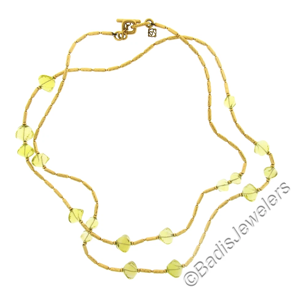Collar Largo 44" David Yurman Oro 18k Limón Cuarzo Cuentas Estación Eslabón Texturizado Foto 2 de 4
