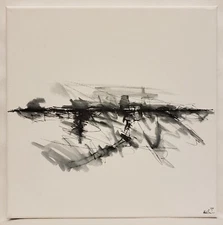 No.437 Original Abstract Minimal Landscape Ink Sketch On Canvas By K.A.Davis 