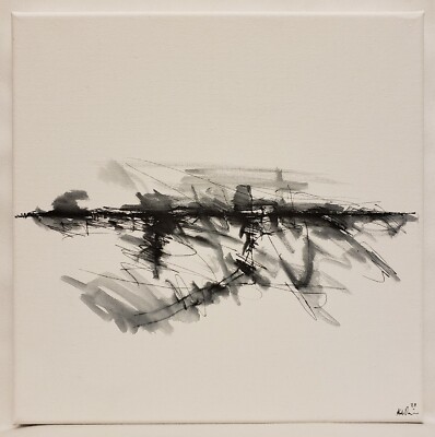 No.437 Original Abstract Minimal Landscape Ink Sketch On Canvas By K.A.Davis 