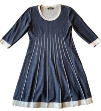 Nine West Womens Size L Large Knit Sweater Dress Blue 3/4 Sleeve EUC Knee Length