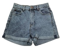 Vintage Style Stone Wash Jean Shorts Bershka Denim High Rise Cuffed Marl Size 4