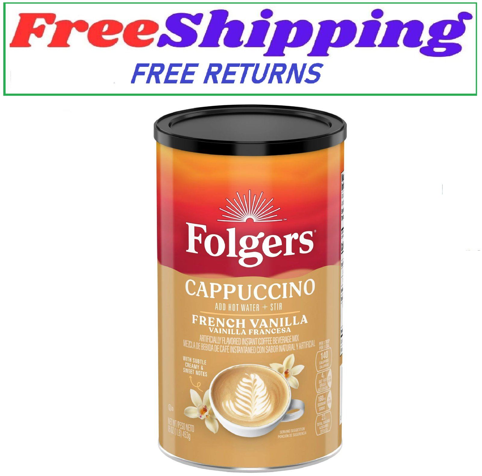Folgers French Vanilla Flavored Cappuccino Packets, Instant Coffee Beverage Mix, eBay