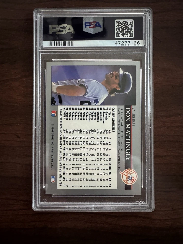 1992 LEAF #57 DON MATTINGLY YANKEES PSA 9 - Image 2 of 2