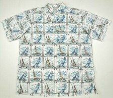 Reyn Spooner Yacht Sailboat LARGE Pullover Hawaiian Aloha Shirt White Sailing L