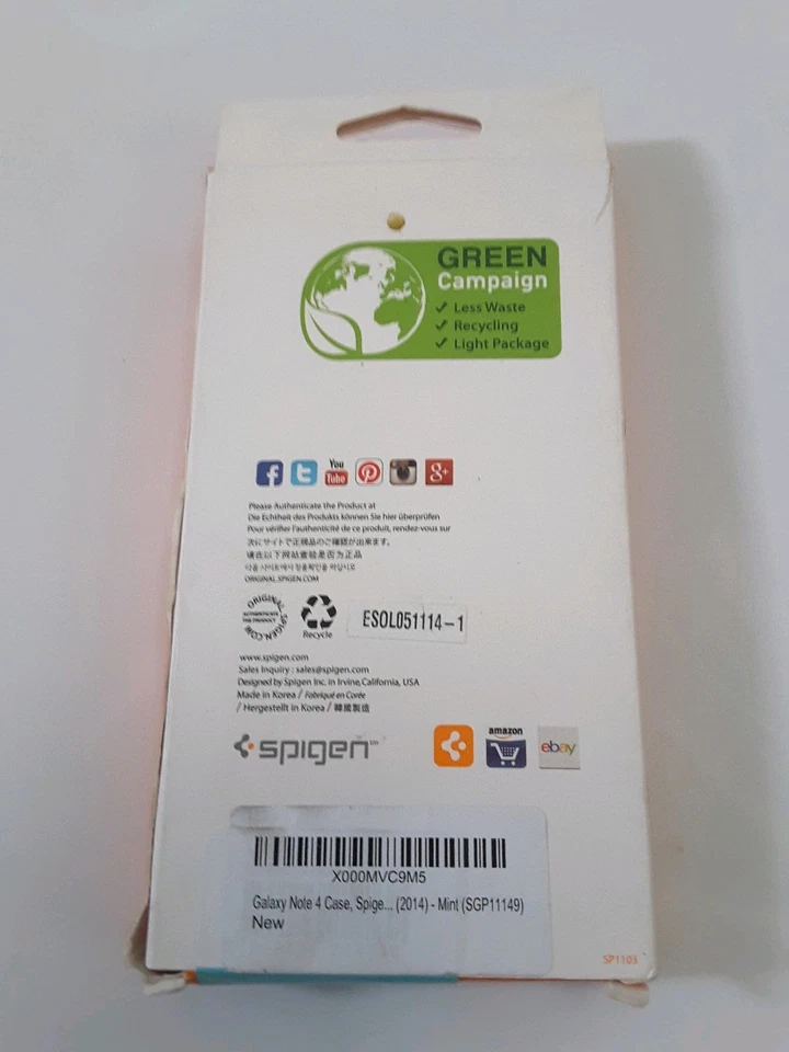 Funda tipo billetera Spigen S cubierta abatible ranuras para tarjetas para Samsung Galaxy Note 4 verde como nueva Foto 2 de 2