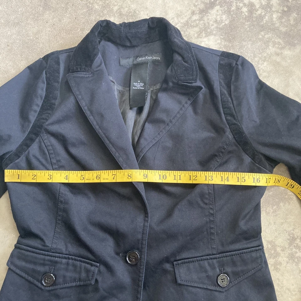 Blazer Calvin Klein Mujer Mediano Negro Un Pecho Chaqueta Bolsillos Algodón Foto 2 de 4