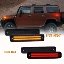 For 2003-2009 HUMMER H2 Smoked LED Side Marker Light Front Rear Set Amber Red 4X