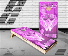 Pink Ribbon Save Second Base Cornhole Boards Bean Bag Toss Game