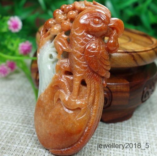 Certified Tawny Burma 100% Natural A jadeite jade Pendant~Phoenix 凤凰 - Picture 9 of 15