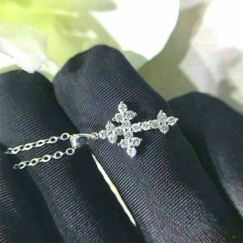 Black Friday Geschenk für Frau Lab Grown Sonderanfertigung Kreuz Kette Anhänger 925Silber - Bild 3 von 5