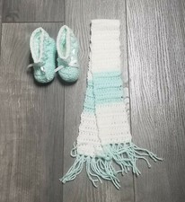 Handmade Baby Scarf and Booties - Light Green