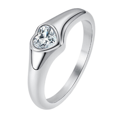 Women's Love Heart Cubic Zirconia Wedding Ring Engagement Promise Band Size 6-10
