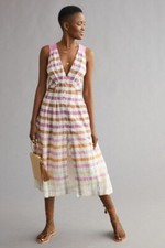 NWT Anthropologie: Maeve Ombre Plaid Midi Sundress White/Violet (size 0)