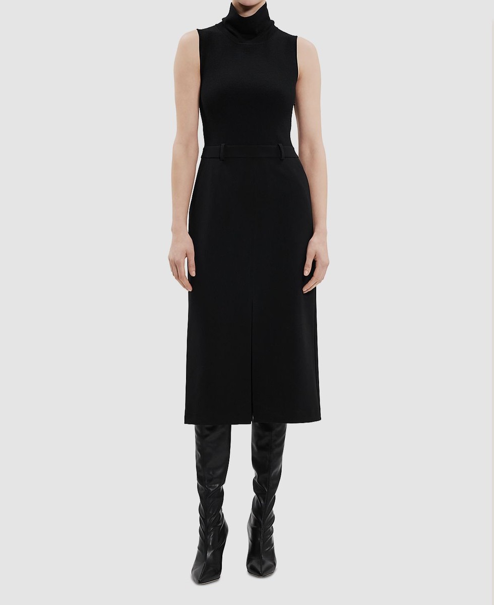 $545 Theory Women's Black Wool Mixed Media Funnel Neck Dress Size 12 | eBay  UK