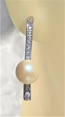 DANGLE ZIRCON MAJORCA/MALLORCA PEARL EARRINGS WHITE MAJORCA PEARLS RHODIUM FILLE