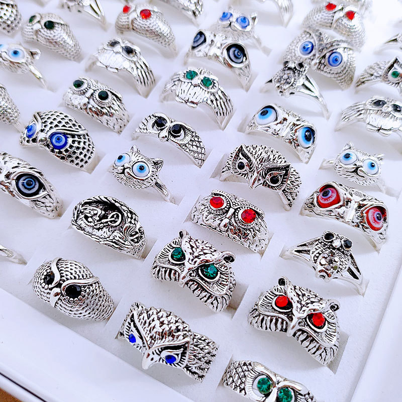 30 anelli vintage in argento a tema gufo