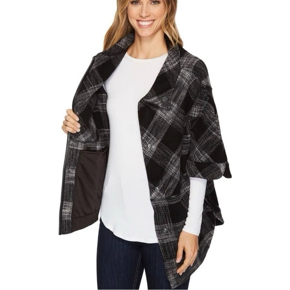🌸SMARTWOOL Aspen Grove Poncho Jacket Merino Snap 1/2 Sleeve Womens Large BEACH