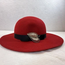 Red Felt Hat Society Black Silver Accent Party Theater Costume Hat Vintage
