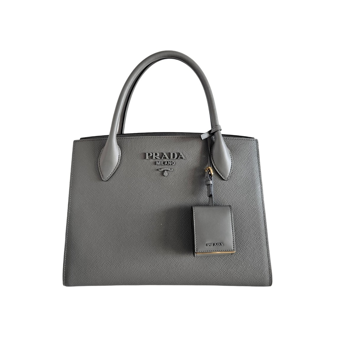 Prada Grey Leather Monogram 2-way Tote Shoulder Woman Bag | eBay