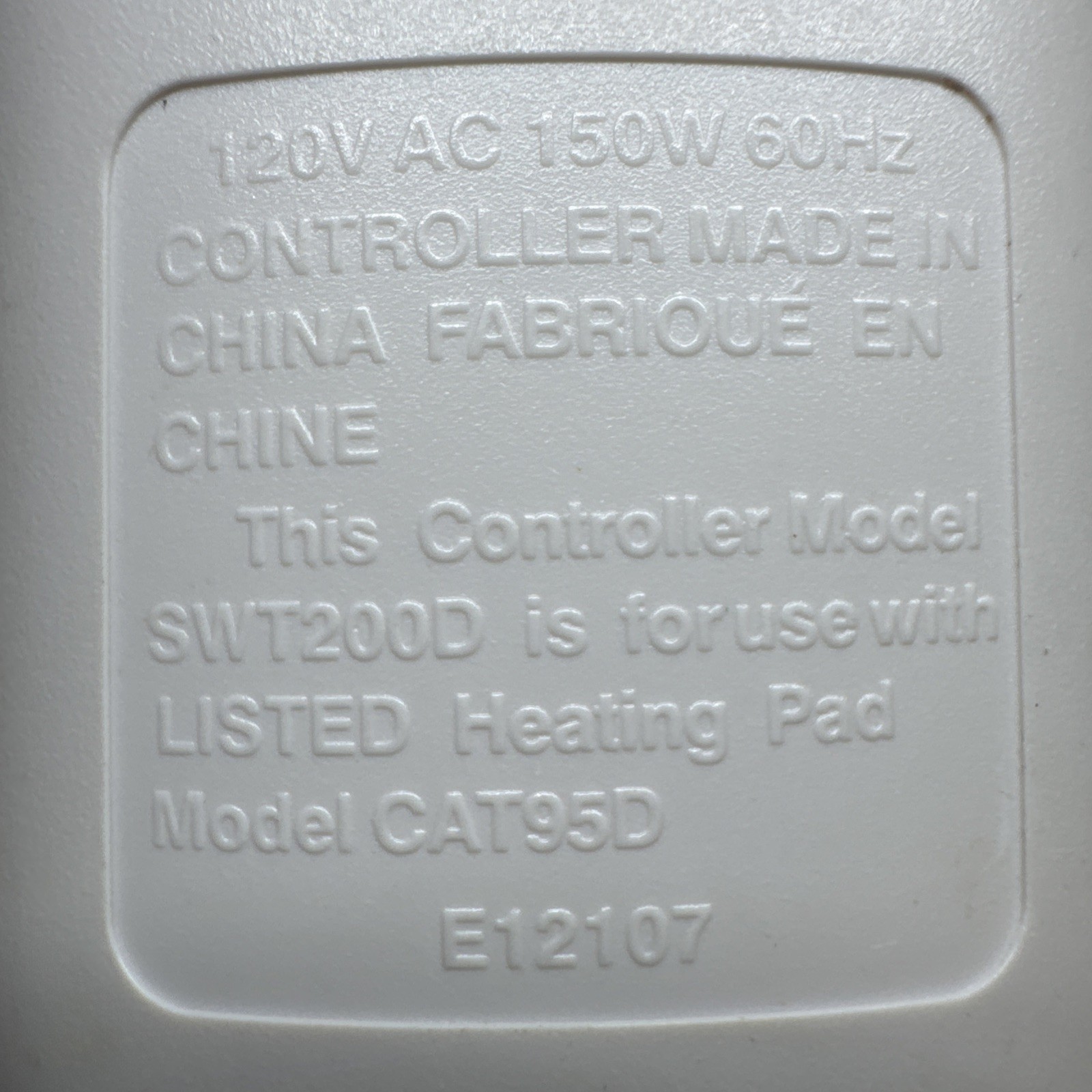 Sunbeam Electric Heat Blanket 4-Prong Powered Controller SWT200D CAT95D Tested