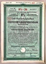 Rheinische Hypothekenbank 8%-Gold-Hypothekenpfandbrief 1000 Mark